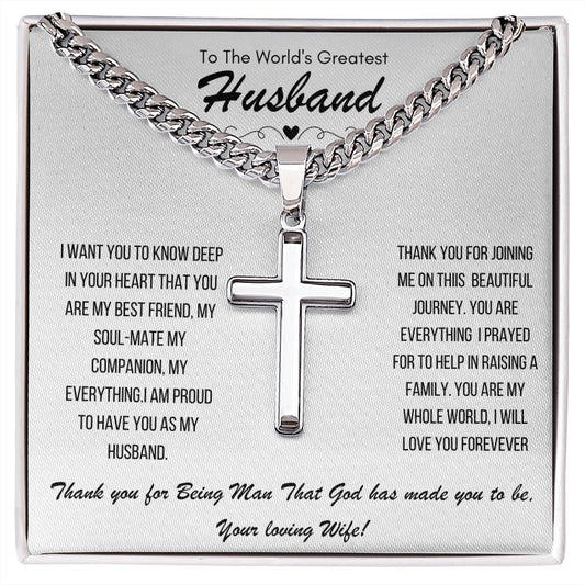 Artisan Cross on Cuban Link Chain for My Husband